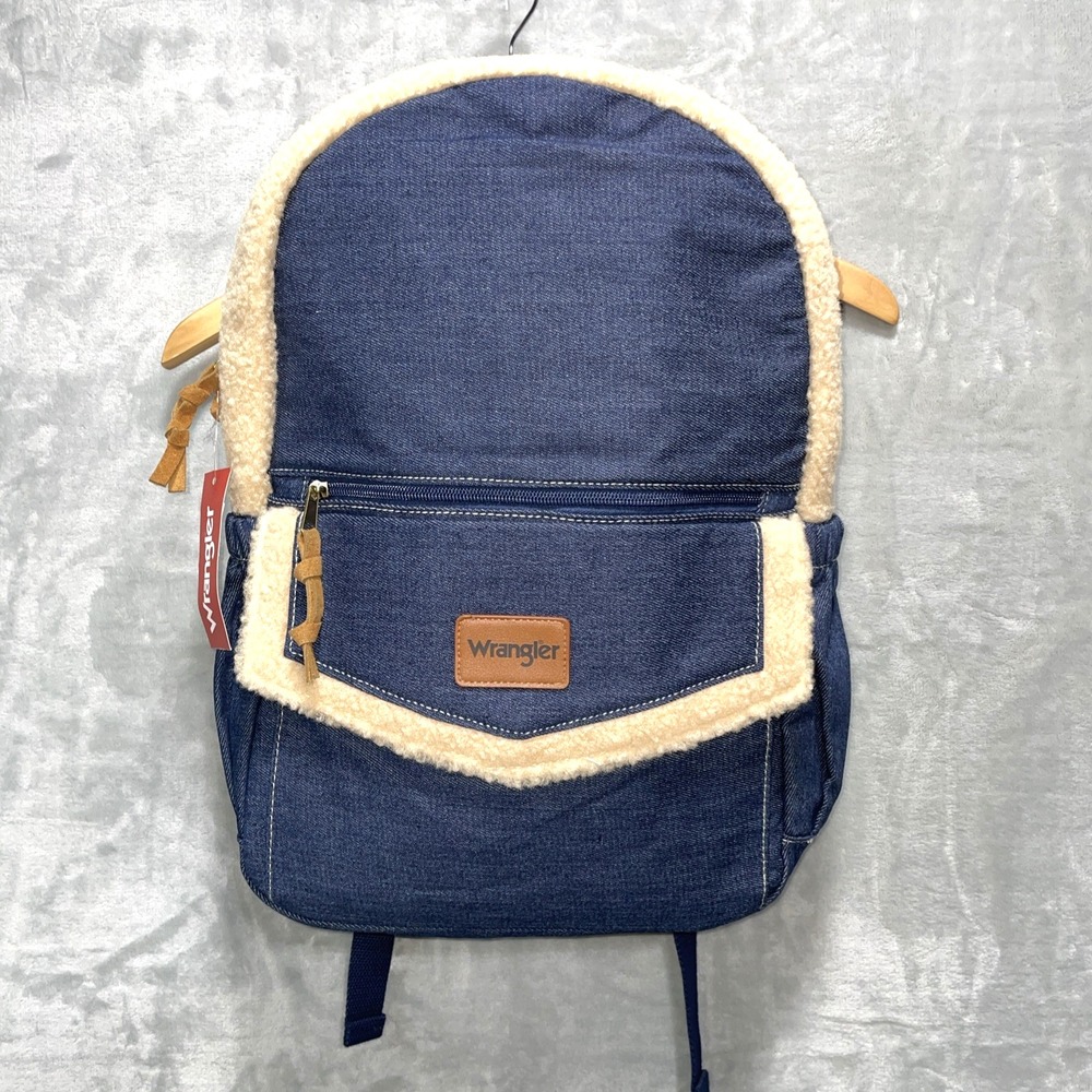 Wrangler Men's and Women's Denim and Shearling 17" Laptop - School Backpack Blue